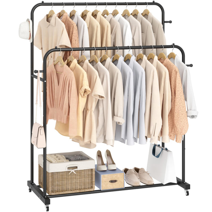 Double Hanging Garment Rack with Wheels – Heavy-Duty Clothing Organizer