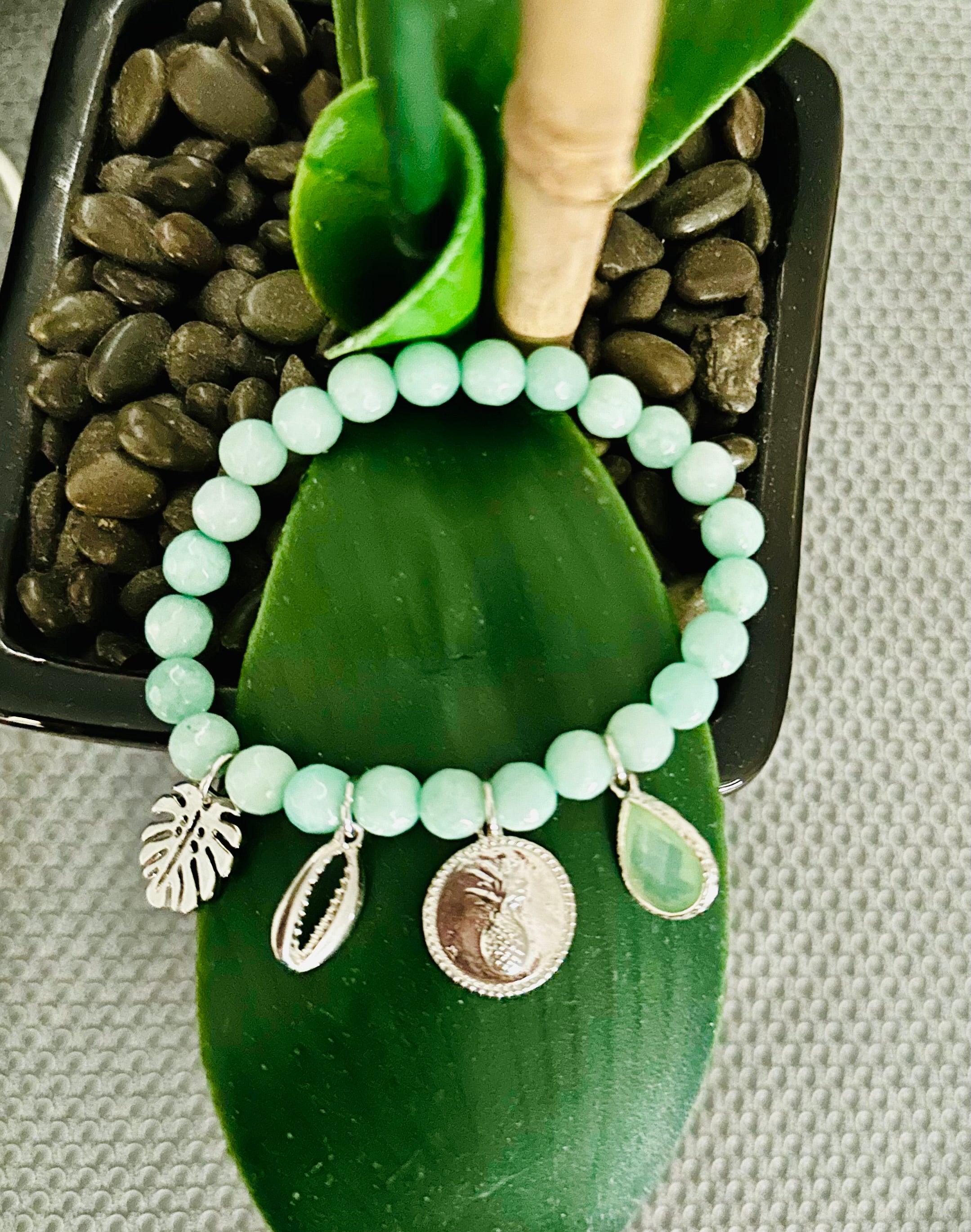 Turquoise Stone Bracelet with 4 Charms: December Birthstone