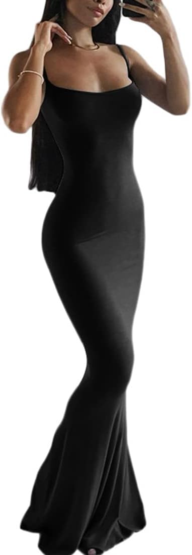 Women’s Spaghetti Strap Backless Bodycon Maxi Dress – Sexy Evening