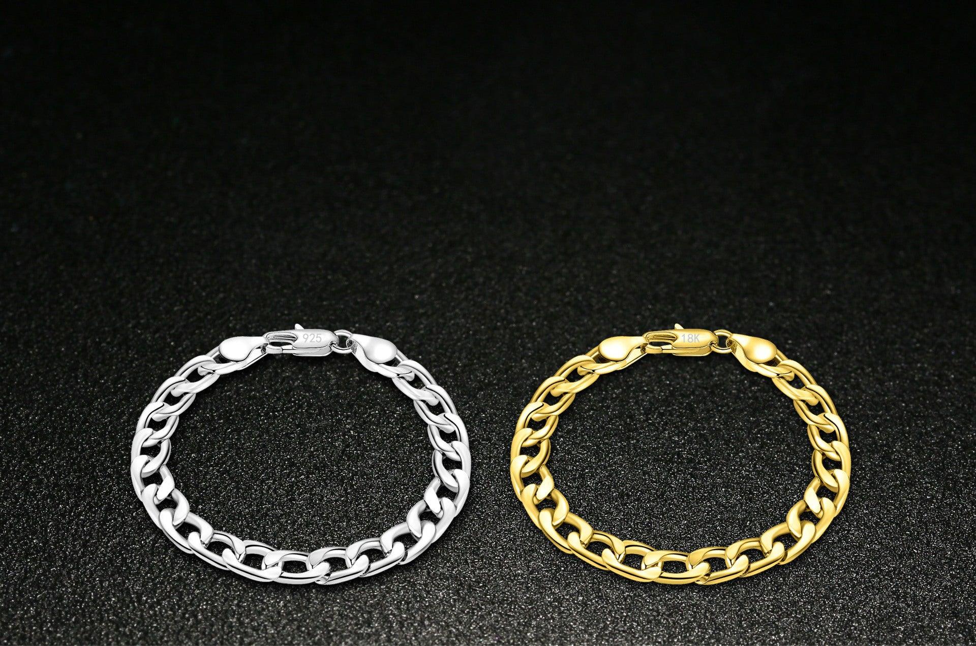 Chunky Sideways Chain Bracelet: Silver and 18k Gold plated