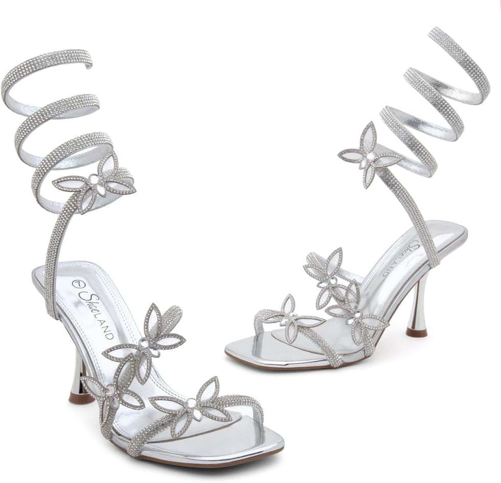 Shoe Land Charming2 Women’s Rhinestone Stiletto Heels – Square Open Toe