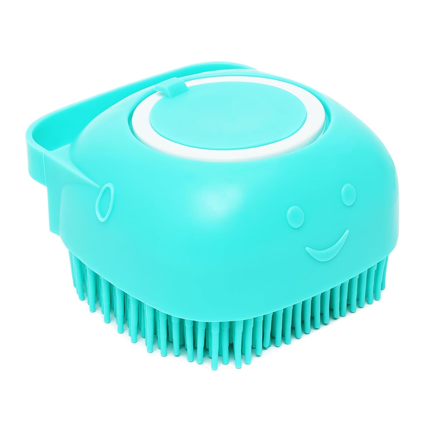Dog Bath Brush with Soap Dispenser – Silicone Scrubber for Dogs, Exfoliating Shampoo