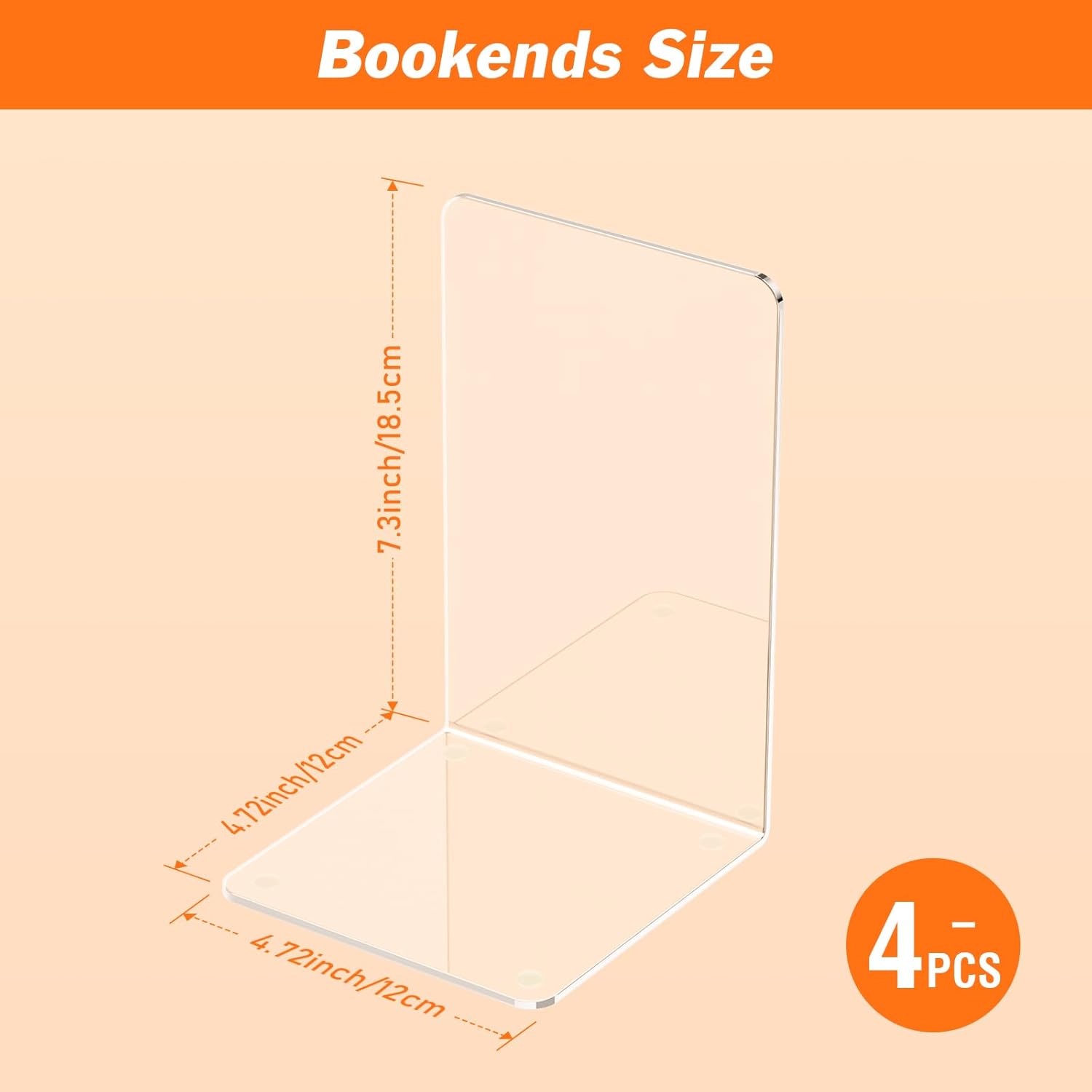 Clear Acrylic Bookends – 4 Pcs Heavy-Duty L-Shaped Book Holders