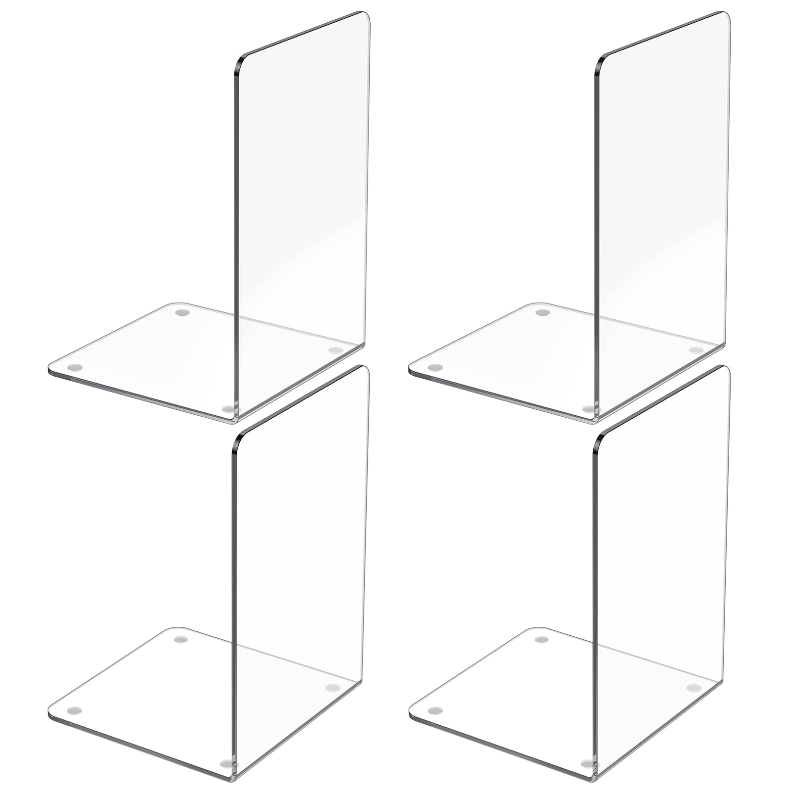 Clear Acrylic Bookends – 4 Pcs Heavy-Duty L-Shaped Book Holders