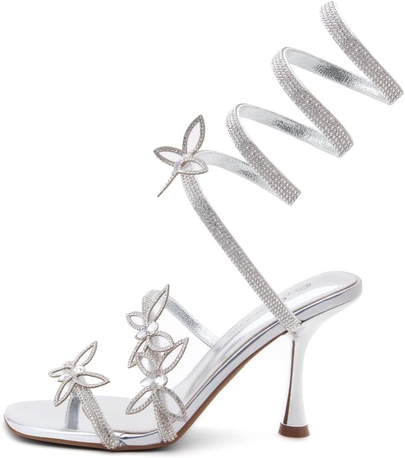 Shoe Land Charming2 Women’s Rhinestone Stiletto Heels – Square Open Toe