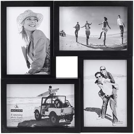 4-Opening Matted Collage Frame, Displays Four 4x6 Photos, Black