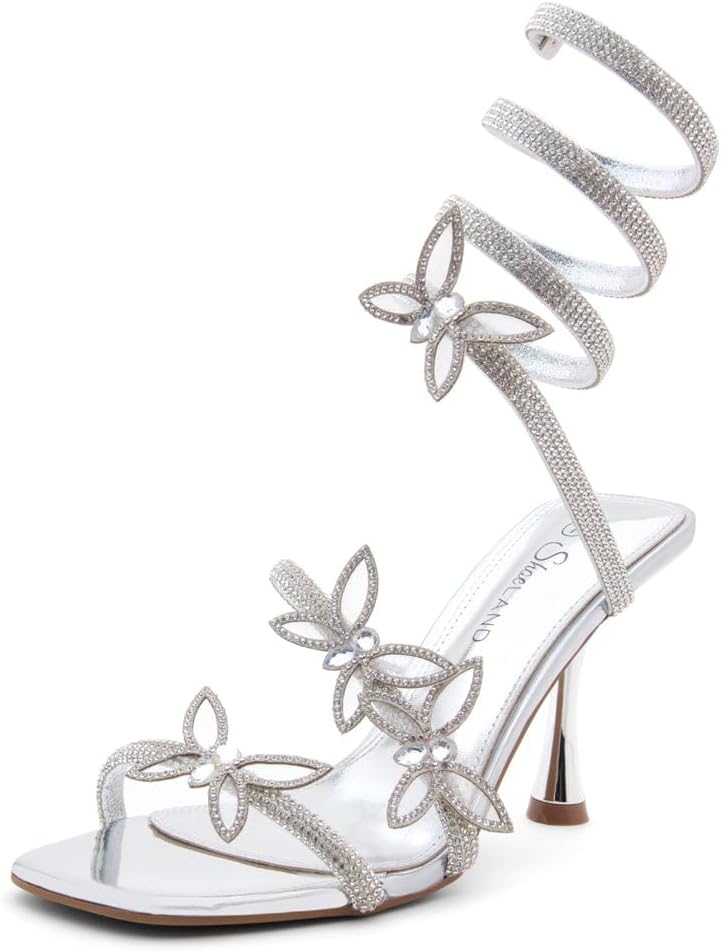 Shoe Land Charming2 Women’s Rhinestone Stiletto Heels – Square Open Toe