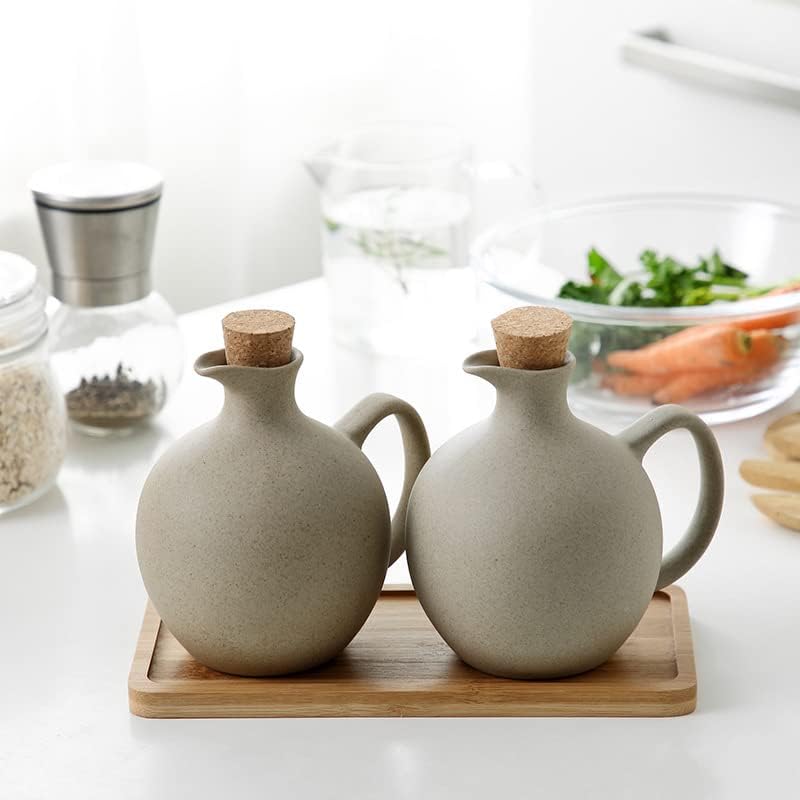 Set of 2 Ceramic Oil & Vinegar Dispensers – 15 Oz Stoneware