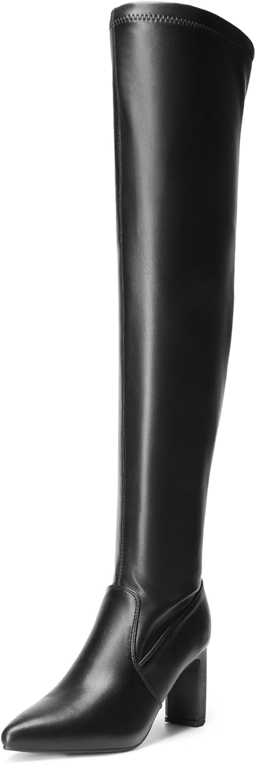 Women’s Over-The-Knee Thigh High Boots – Stretchy Chunky Heels with Pointed