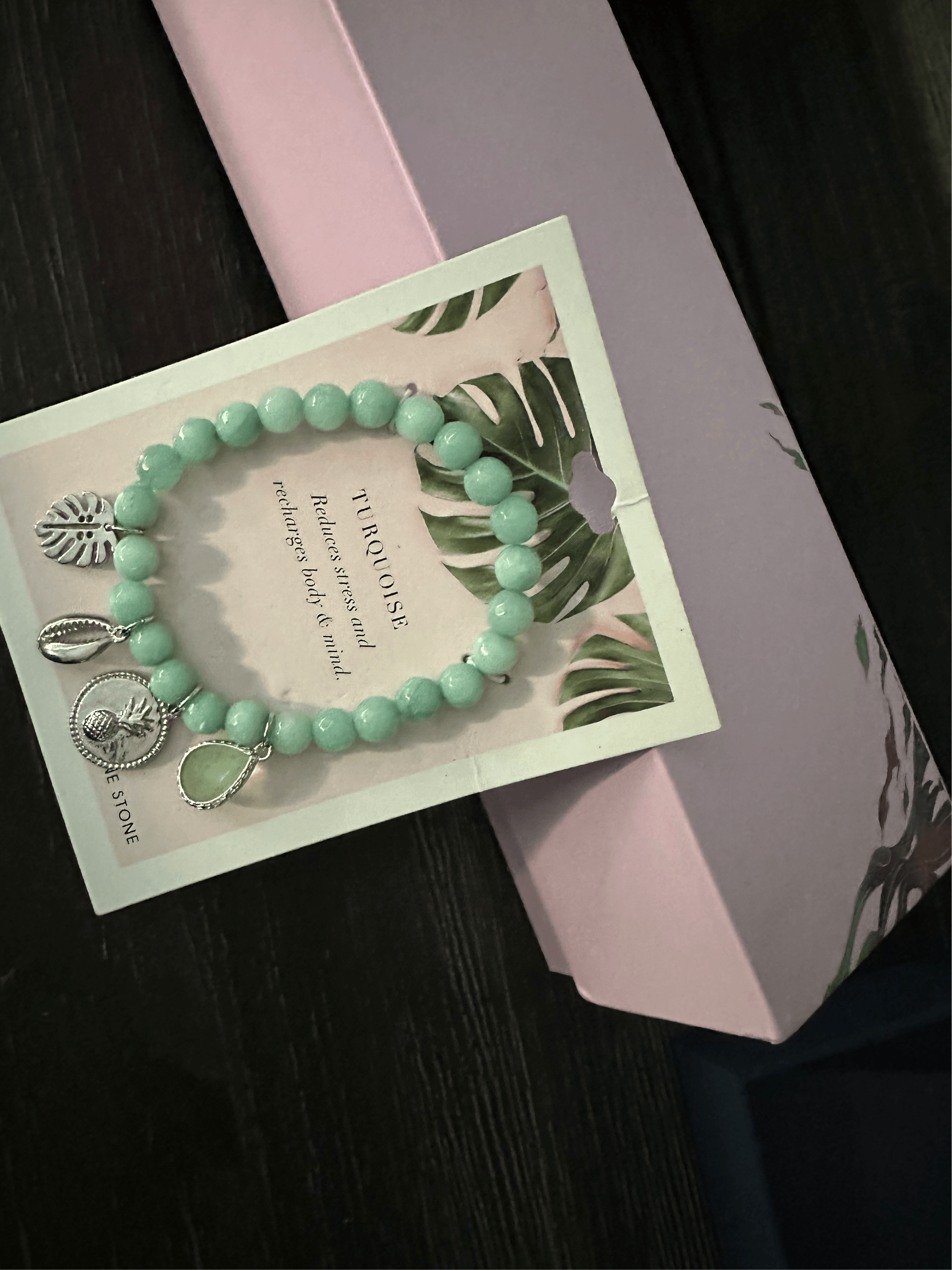 Turquoise Stone Bracelet with 4 Charms: December Birthstone