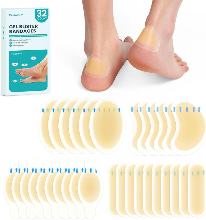 Promifun Hydrocolloid Blister Bandages 32ct – Waterproof Gel Pads