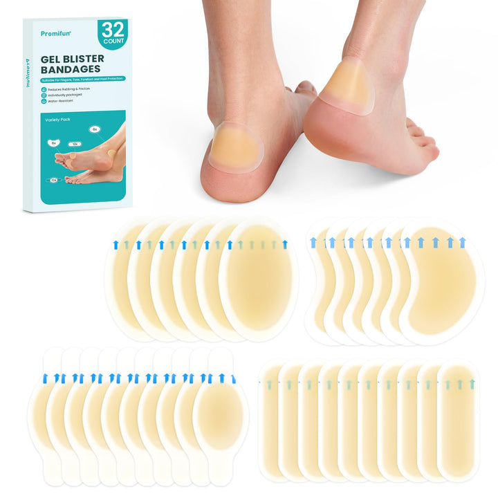 Promifun Hydrocolloid Blister Bandages 32ct – Waterproof Gel Pads