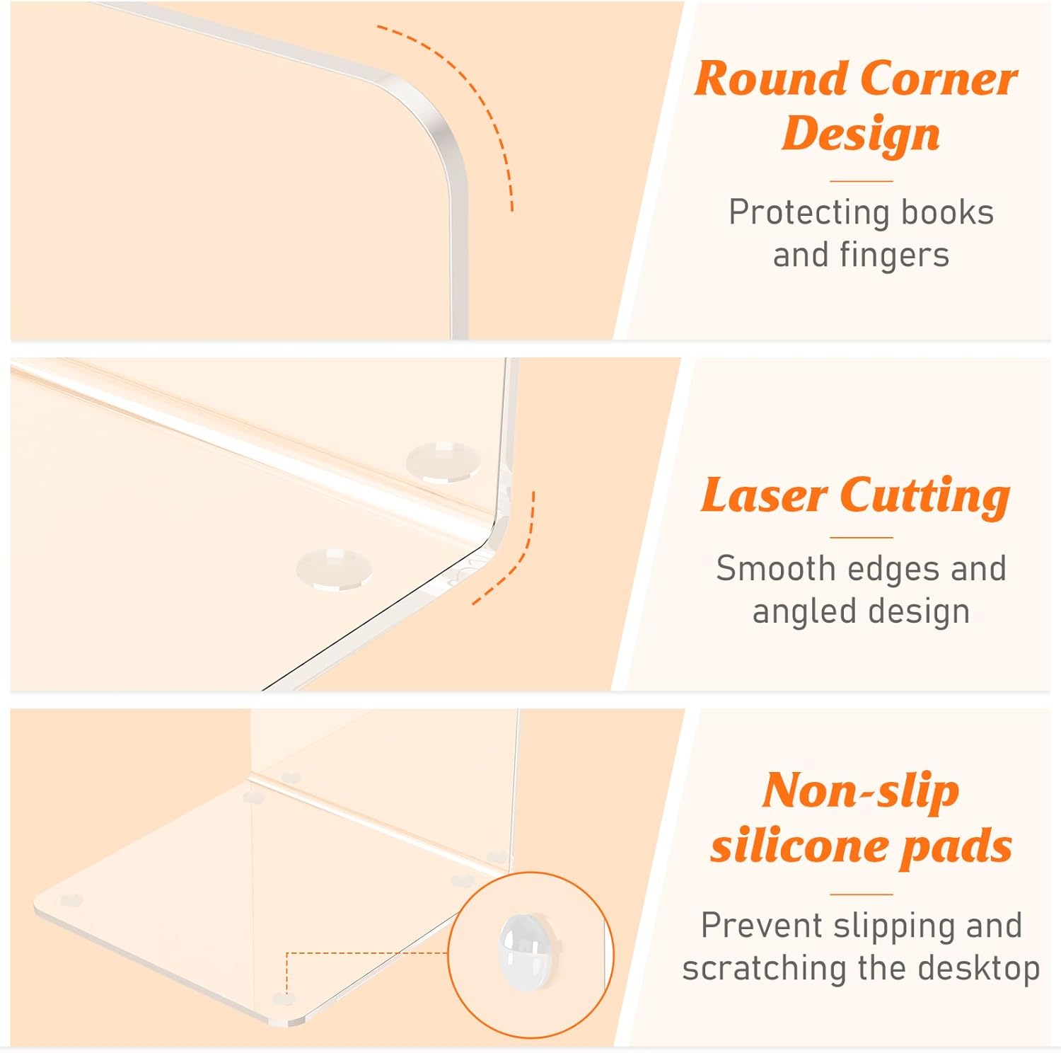 Clear Acrylic Bookends – 4 Pcs Heavy-Duty L-Shaped Book Holders