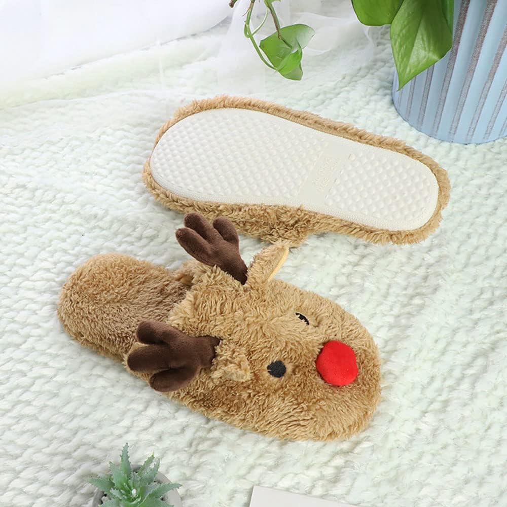 Cozy Reindeer Slippers for Women Kids – Soft Fleece Winter Slip-Ons