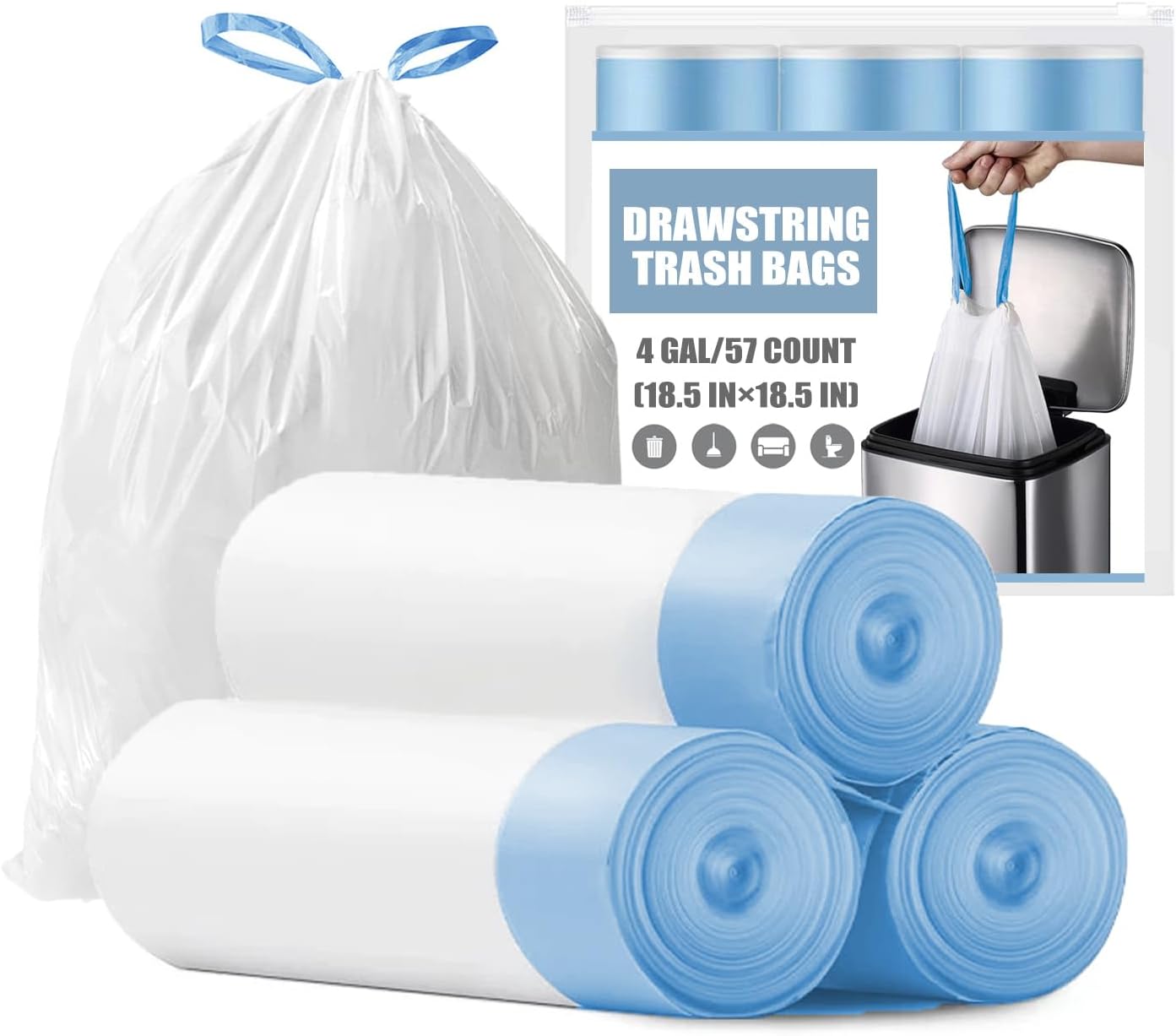 4 Gallon Drawstring Trash Bags – Tear-Free Small Garbage Bags