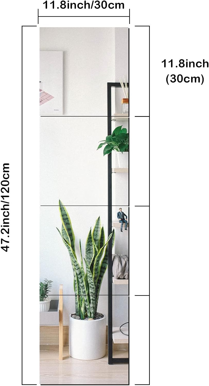 Unbreakable Full Length Wall Mirror Tiles – 4-Piece Acrylic Set