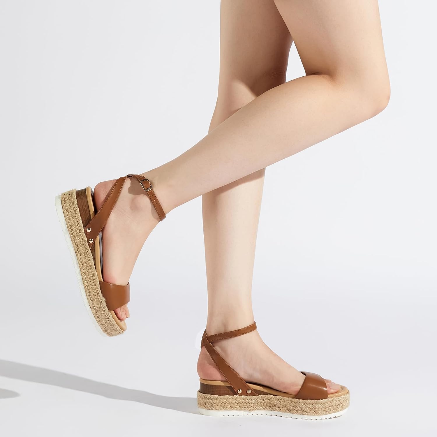 Women’s Open Toe Platform Espadrille Sandals – Buckle Ankle