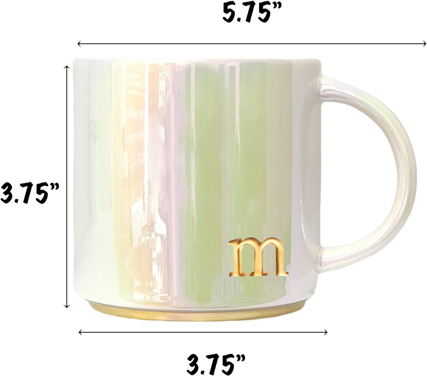 Ceramic Coffee Mug with Iridescent Finish – Personalized Lowercase Embossed Lettering – Lustrous Multicolored Coffee Cup – Perfect for Unique Gifts and Special Occasions