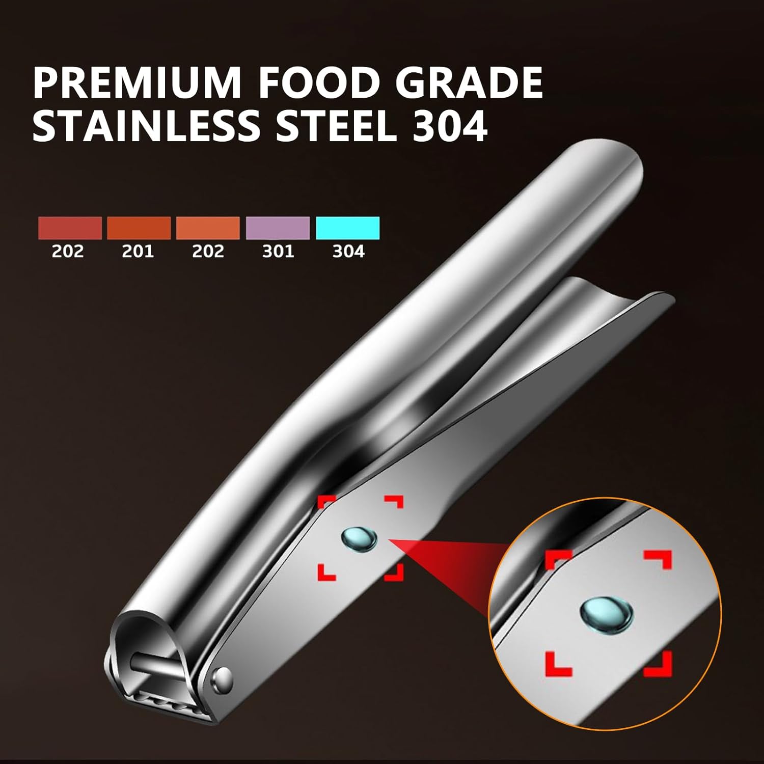 Heavy Duty Stainless Steel Garlic Press with Peeler & Scraper