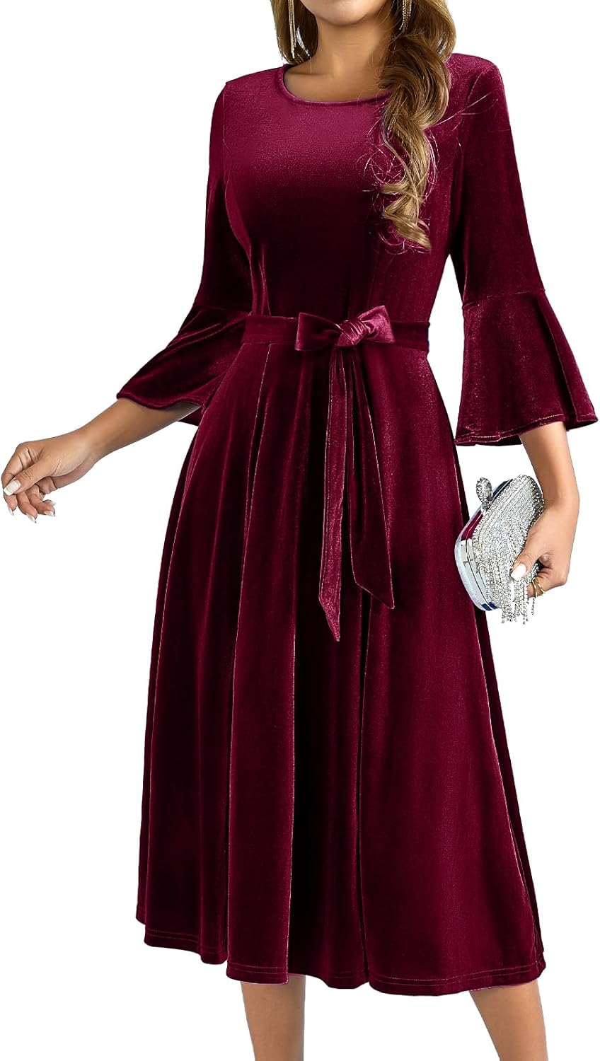 Women’s Velvet Long Sleeve Dress – Elegant Cocktail Party Dress