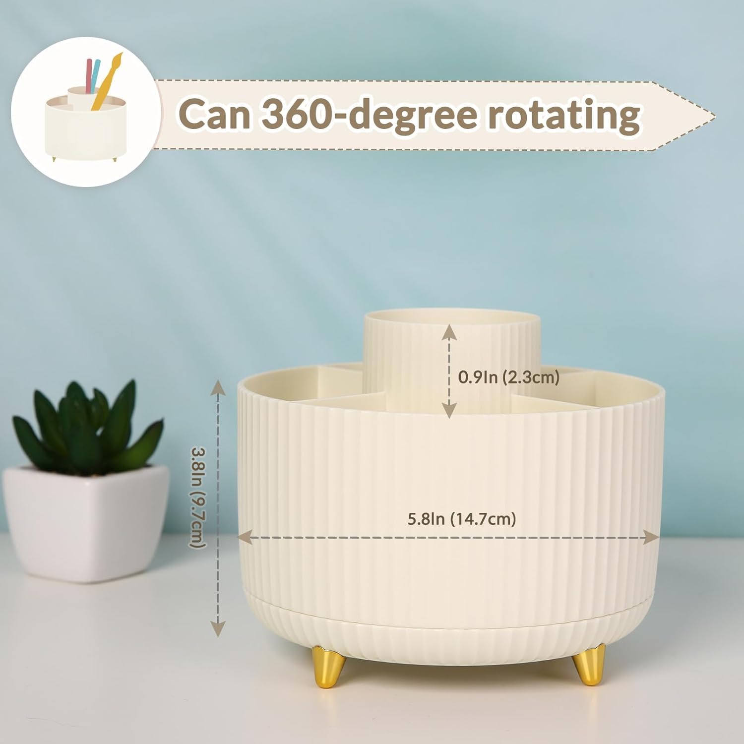 360° Rotating Desk Organizer – 5-Slot Pen Supply Holder for Home