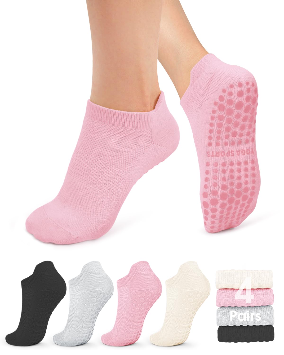 4/6 Pairs Women’s Non-Slip Pilates Socks – Grip Yoga & Barre Socks