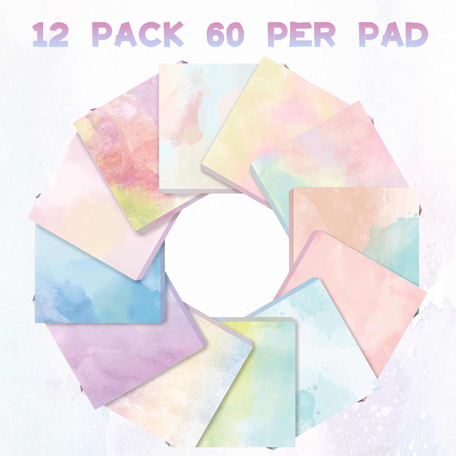 12 Watercolor Sticky Note Pads (720 Sheets) – Pastel Memo Set for School, Office