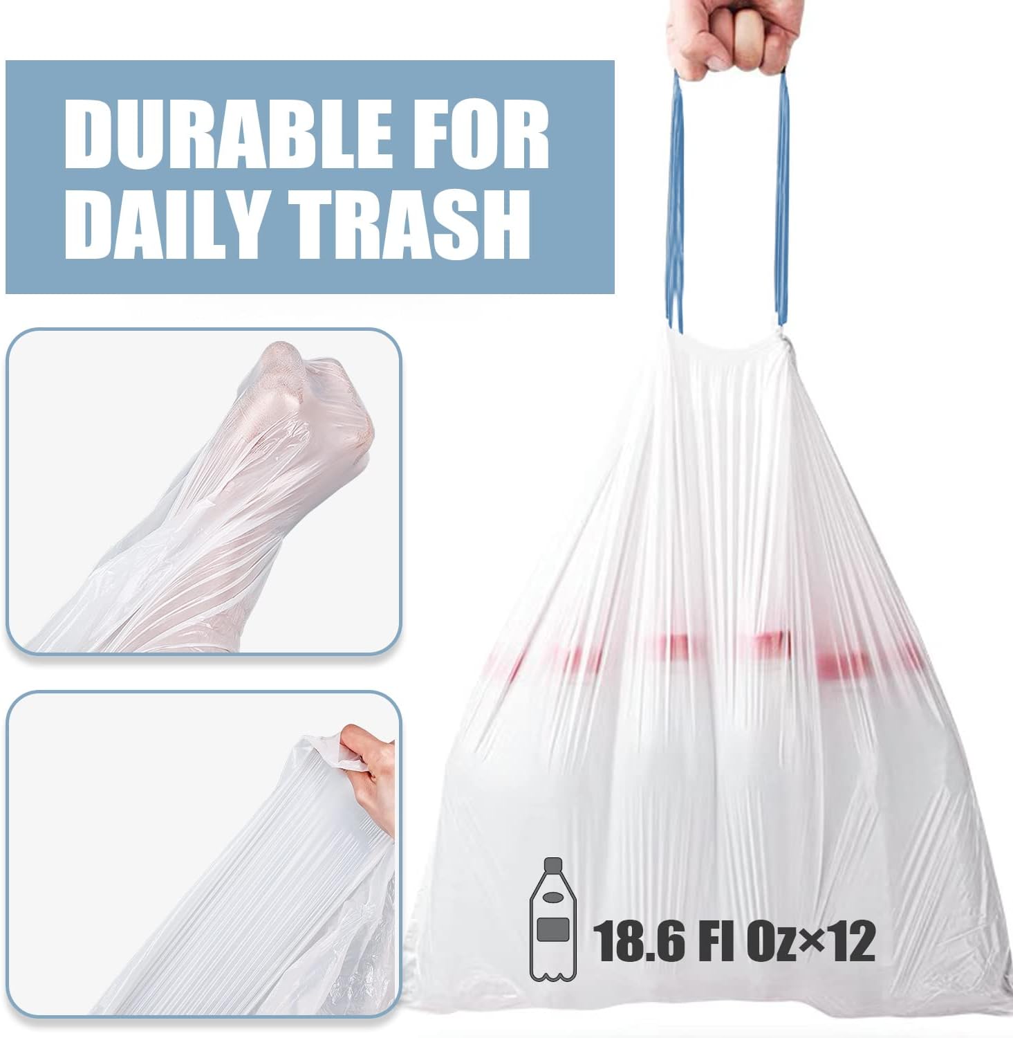 4 Gallon Drawstring Trash Bags – Tear-Free Small Garbage Bags