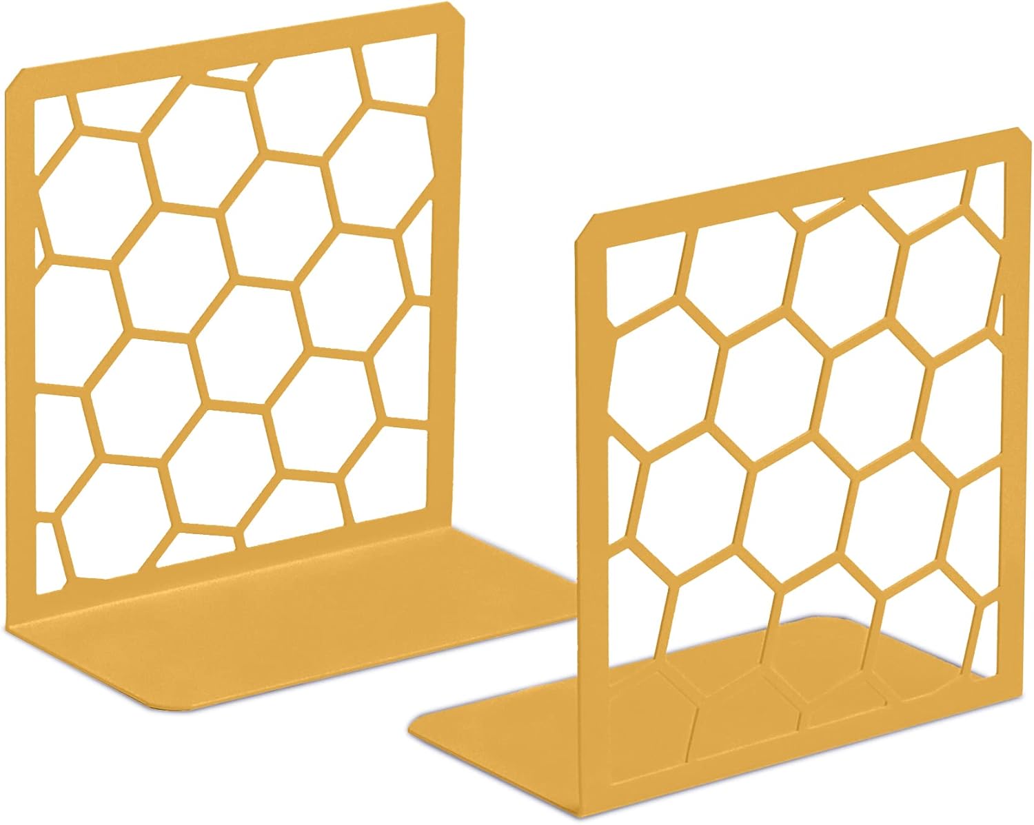 Gold Honeycomb Metal Bookends – Modern Heavy-Duty Shelf Stoppers