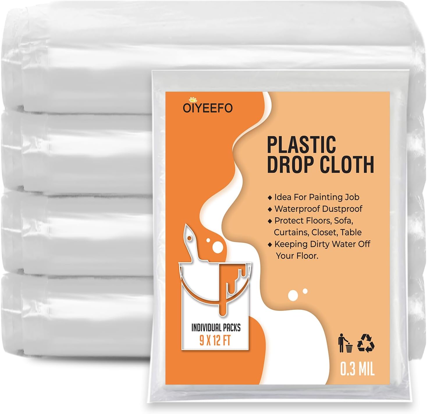 Clear Plastic Sheeting Drop Cloths for Painting, 5 Pcs 9x12ft Plastic