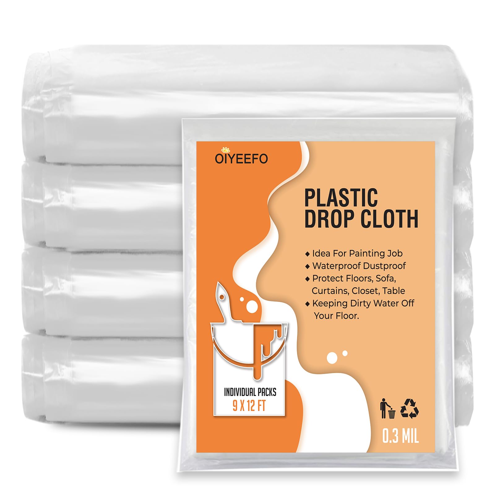 Clear Plastic Sheeting Drop Cloths for Painting, 5 Pcs 9x12ft Plastic