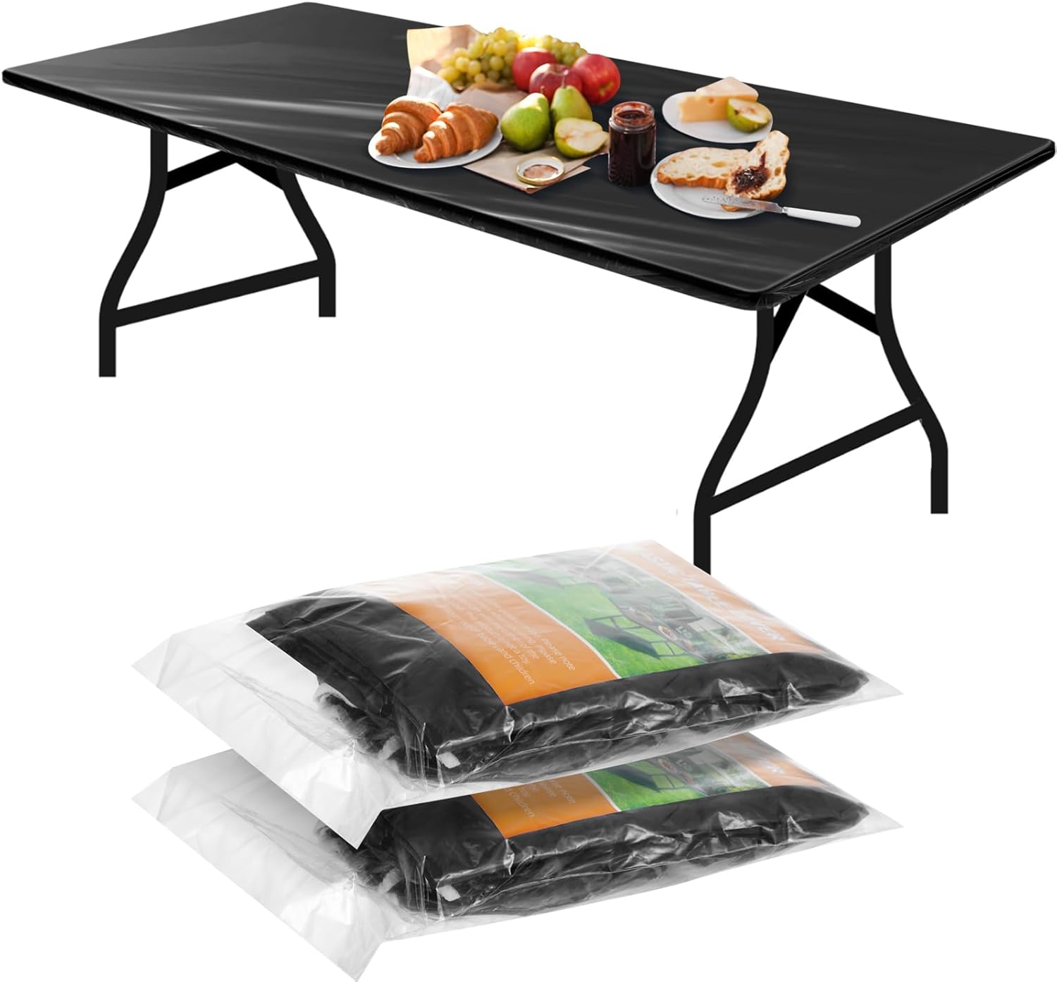 2 Pcs Plastic Elastic Fitted Tablecloths 72x30” – Waterproof Black