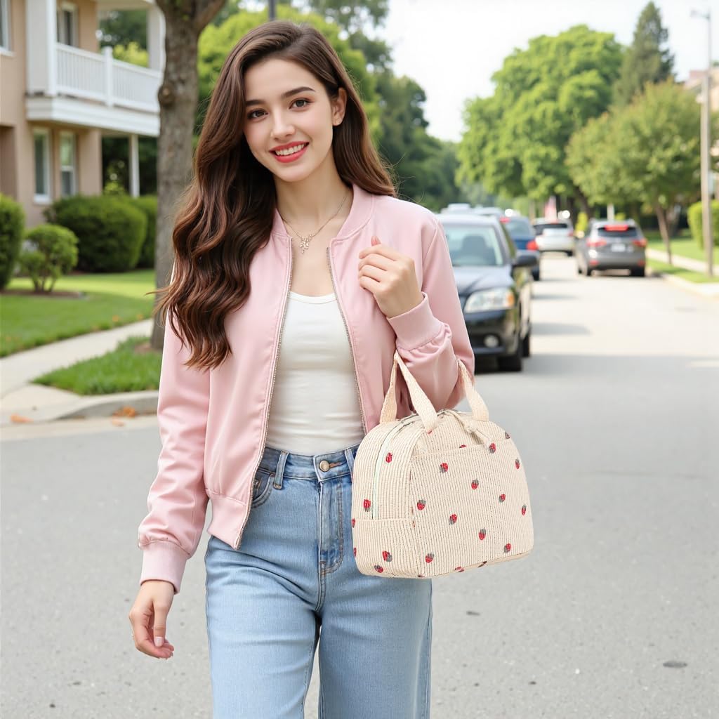 Corduroy Insulated Lunch Bag for Women – Stylish Waterproof Cooler Tote