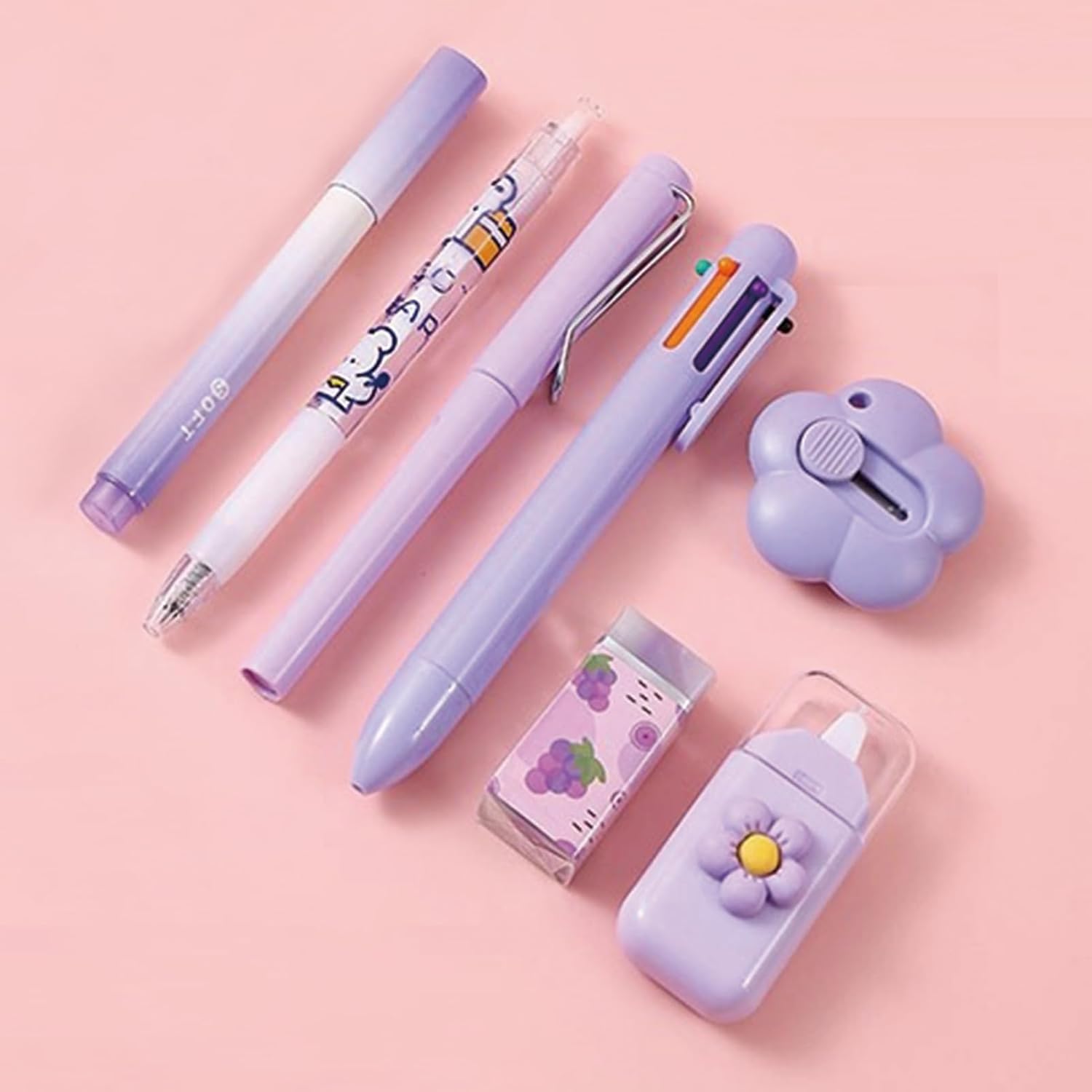Kawaii Purple Stationery Set – 7 Cute &amp; Functional Desk Essentials