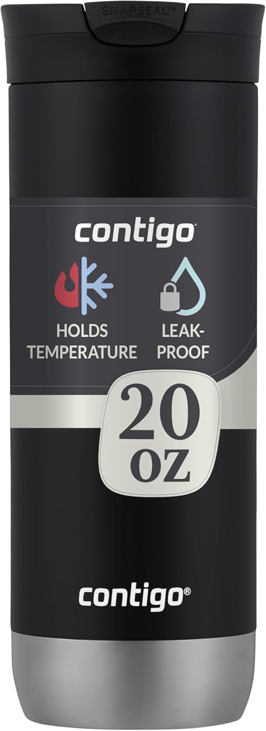 Vacuum-Insulated Stainless Steel Travel Mug, 16oz Licorice - Leak-Proof Lid for Hot/Cold Beverages, Fits Most Cup Holdersand Brewers