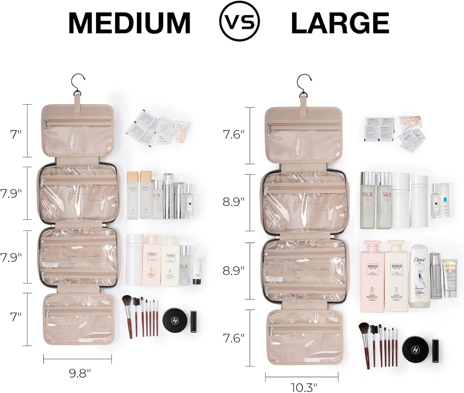 Toiletry Bag Travel Organizer with Hanging Hook – Water-Resistant Makeup