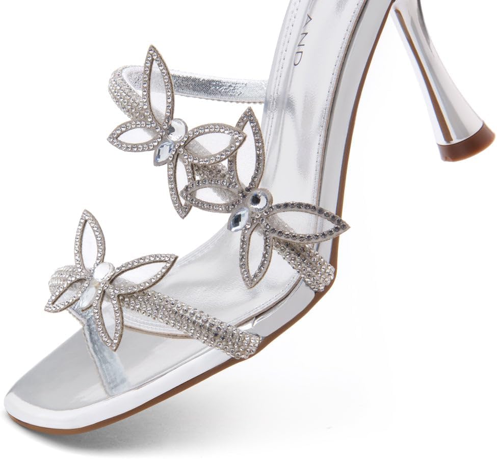Shoe Land Charming2 Women’s Rhinestone Stiletto Heels – Square Open Toe