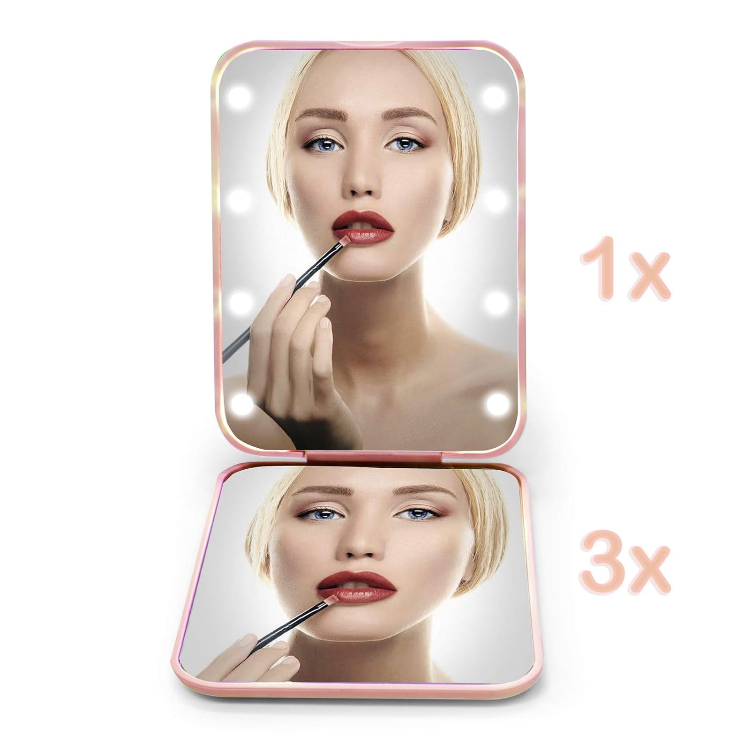 14-Pc  flawless Mini Makeup Brush Set with LED Light & Magnifying Mirror