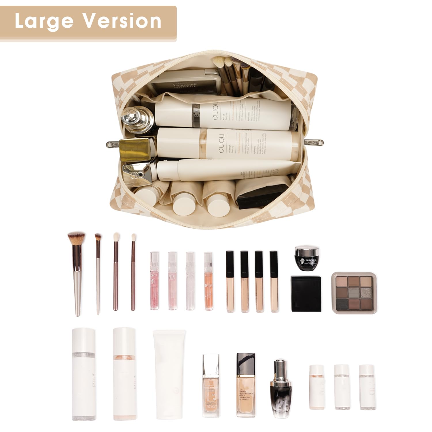 Narwey Checkered Makeup Bag – Large Travel Cosmetic Organizer toiletry bag