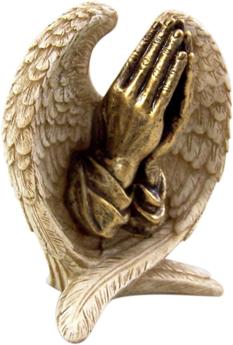 Angel Wings with Praying Hands Cast Resin Figurine Statue, 5 Inch