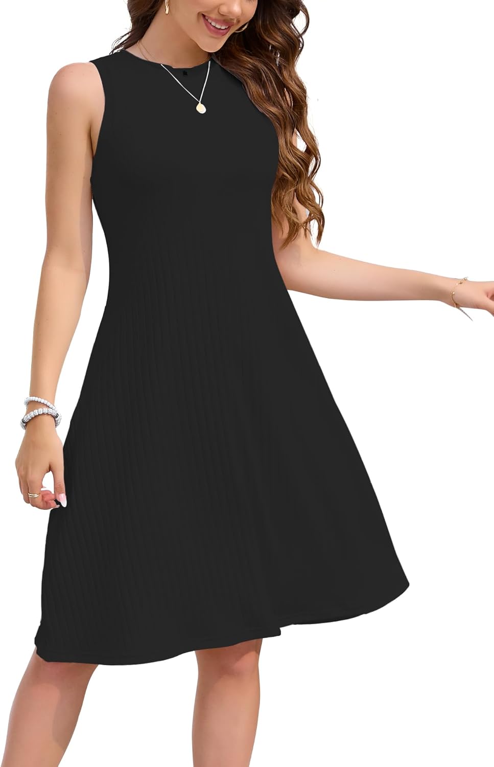 Women’s Summer Casual Dress – Sweet & Cute Crew Neck Midi Dress, Comfortable Everyday Wear