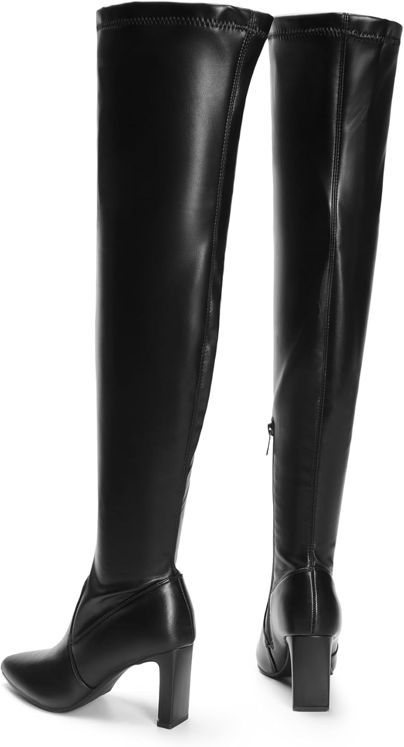 Women’s Over-The-Knee Thigh High Boots – Stretchy Chunky Heels with Pointed