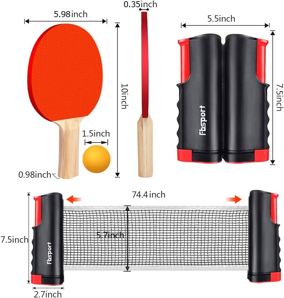 Portable Ping Pong Paddle Set with Retractable Net, Rackets, Balls & Carry Bag
