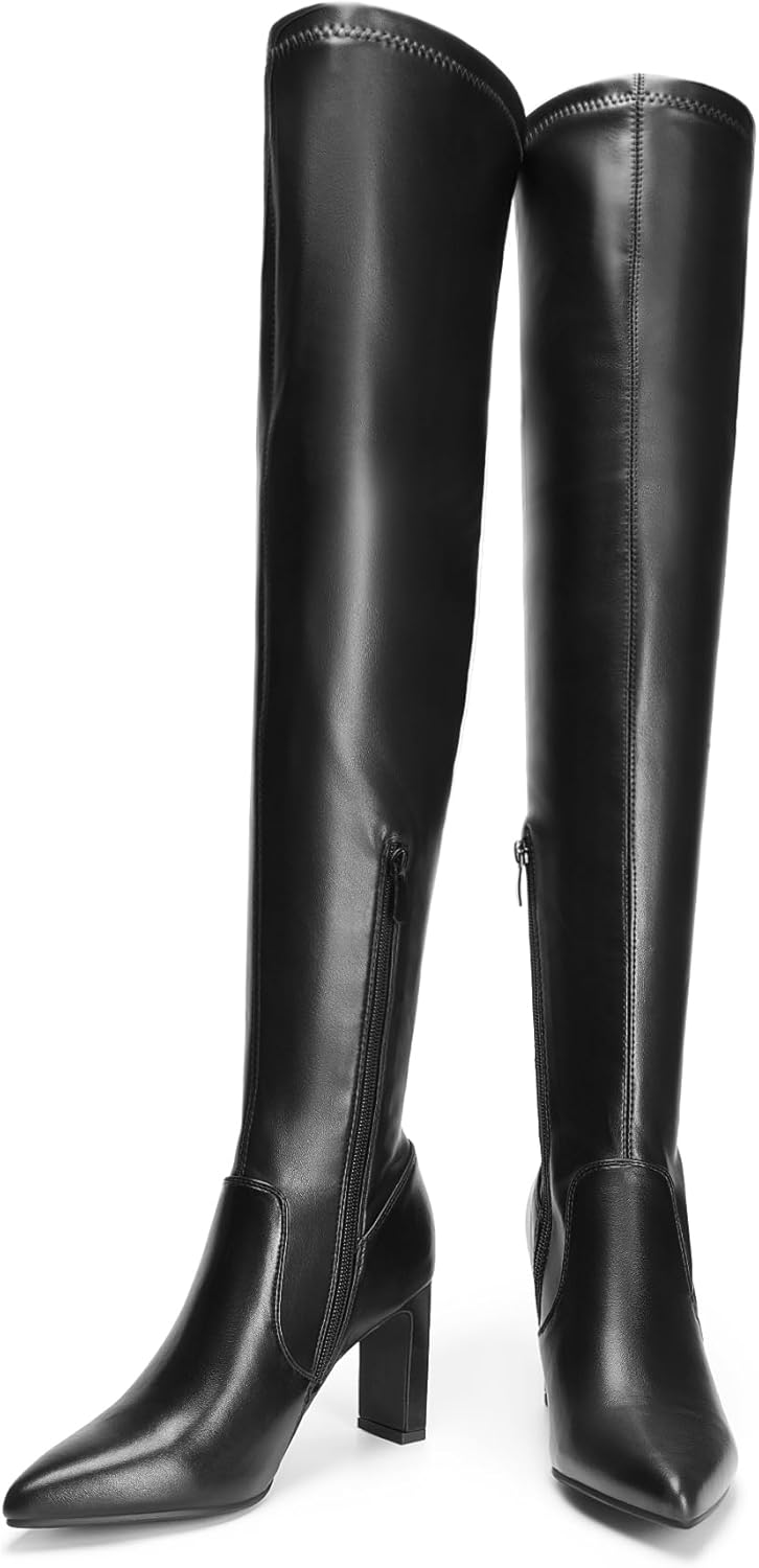 Women’s Over-The-Knee Thigh High Boots – Stretchy Chunky Heels with Pointed