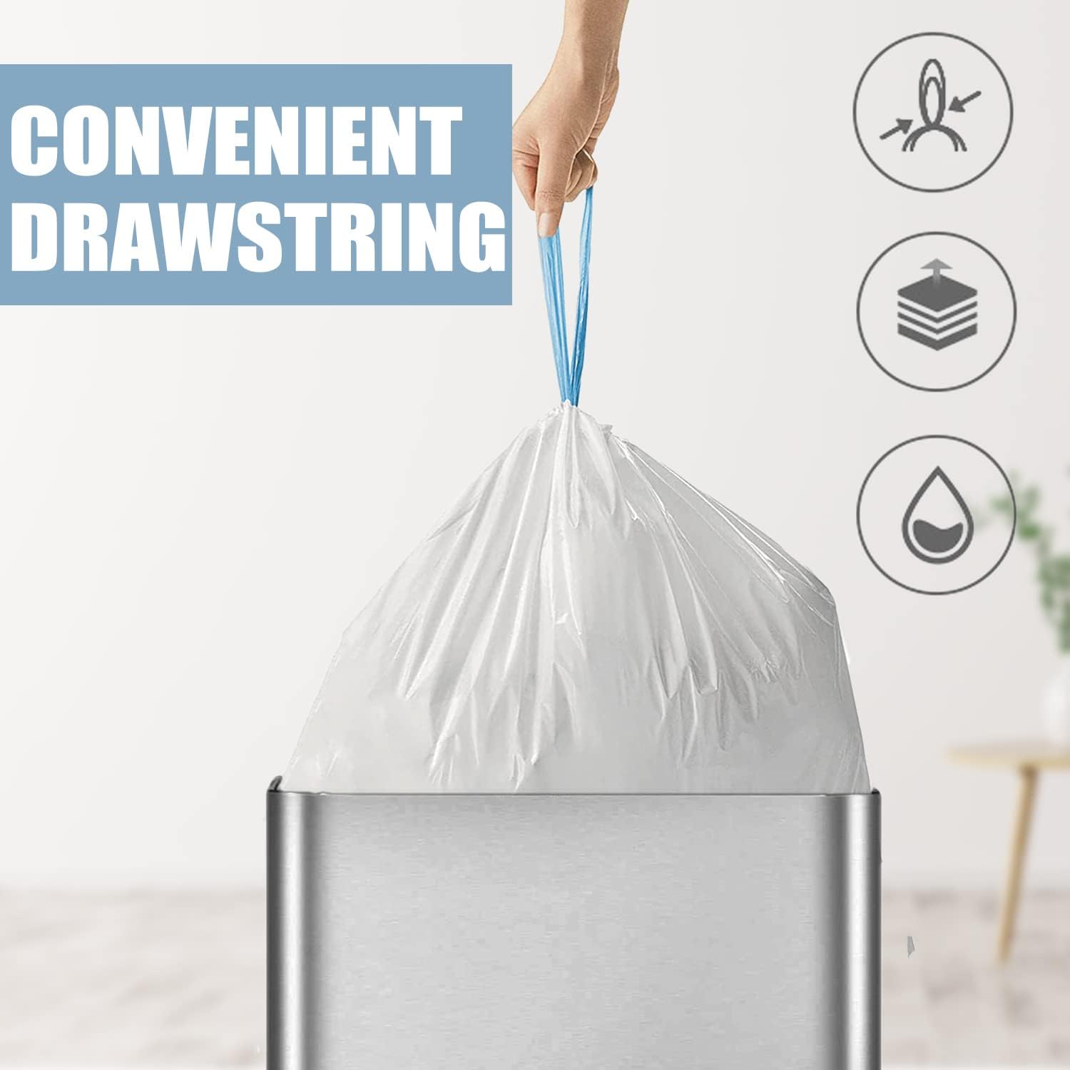 4 Gallon Drawstring Trash Bags – Tear-Free Small Garbage Bags
