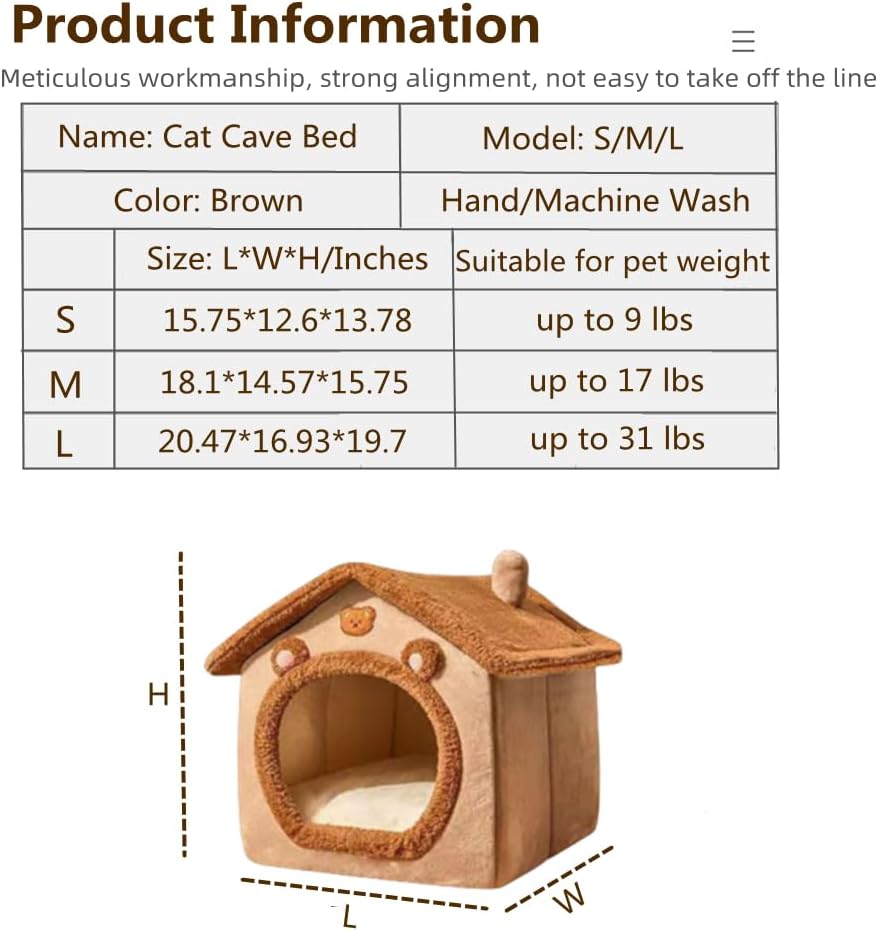 Cat Bed for Indoor Cats – Cozy Cave Bed & Tent with Cushion