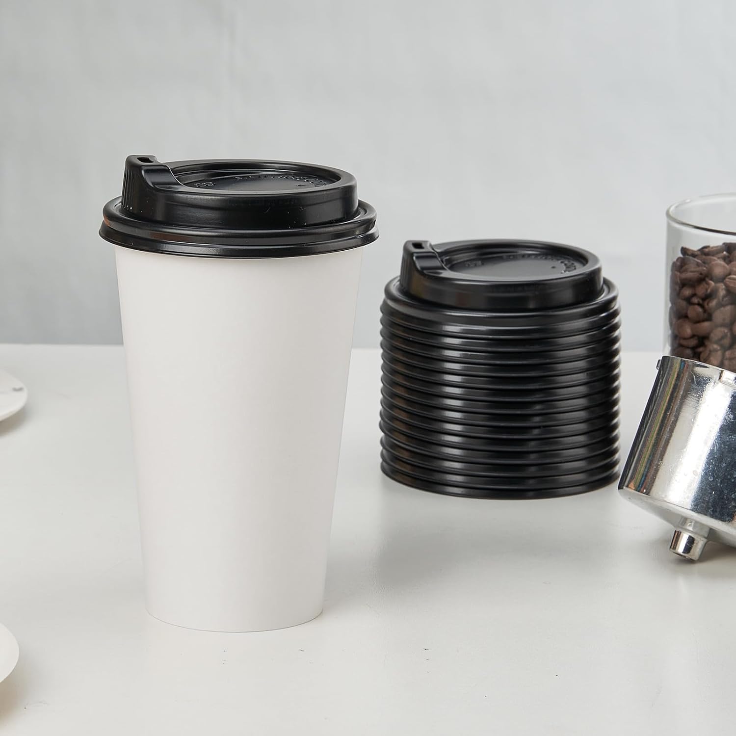 Disposable Paper Coffee Cups with Lids – 100 Pack Leak-Proof Hot Cups