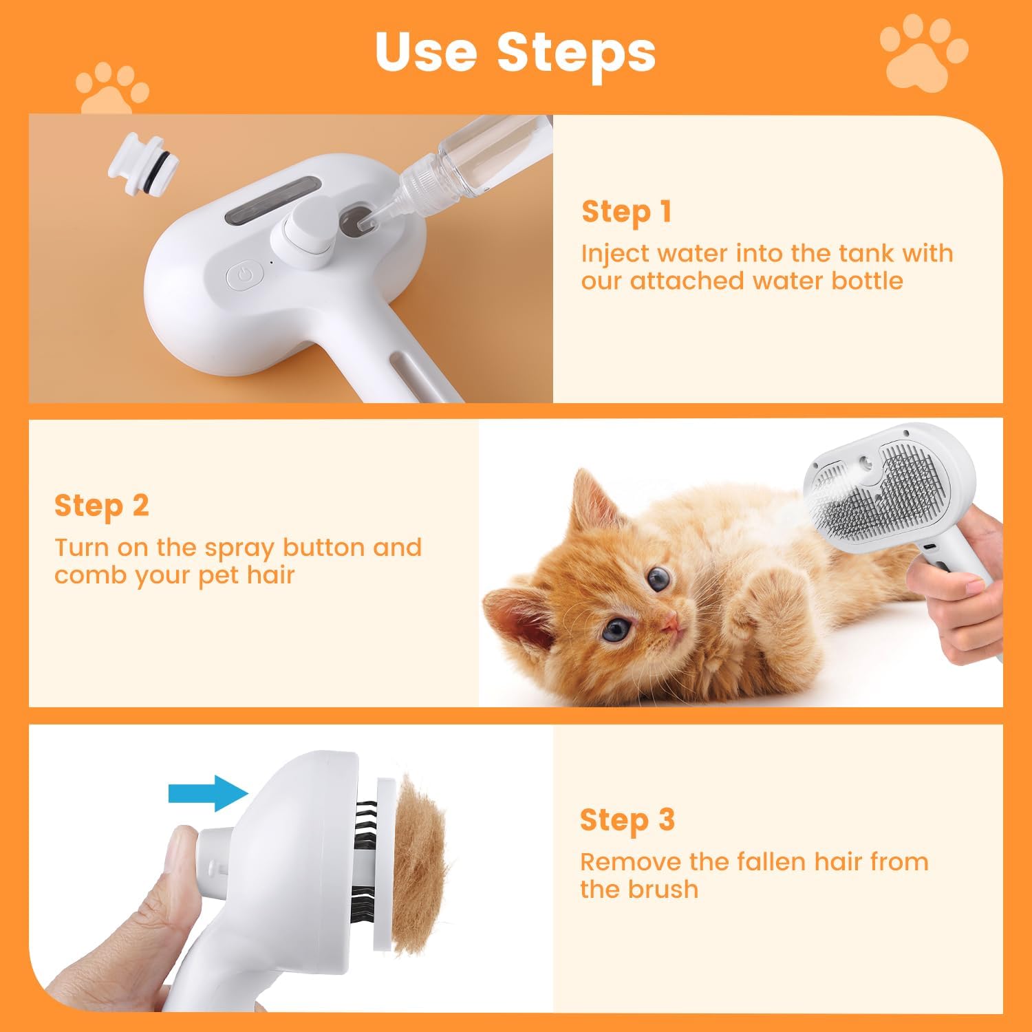 3-in-1 Cat Steam Brush – Pet Spray Hair Removal Comb for Shedding