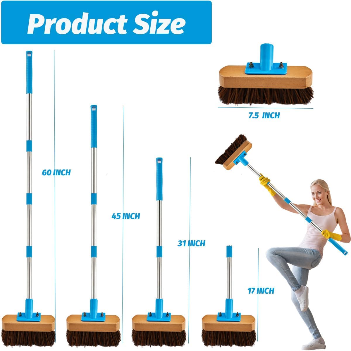 Heavy Duty Deck Brush with Long Handle – 60" Floor Scrub Brush