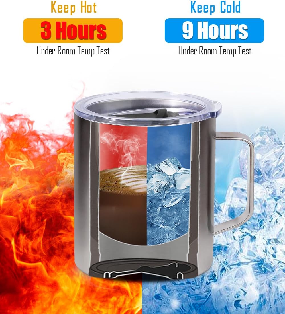 Insulated Coffee Mug with Lid Travel Tumbler with Handle Steel Cup